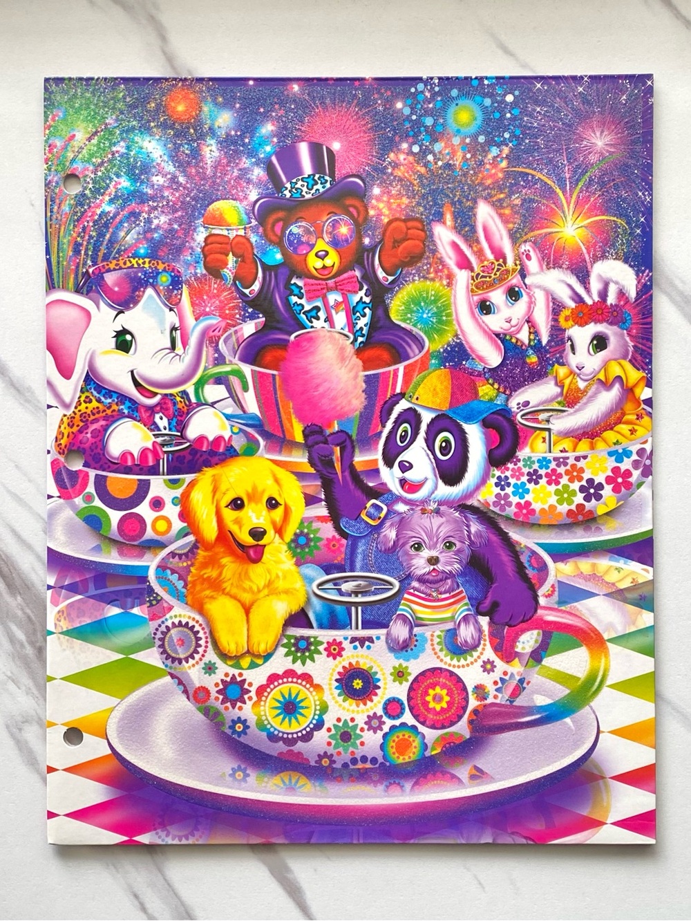 Lisa Frank teacup ride party glitter folder